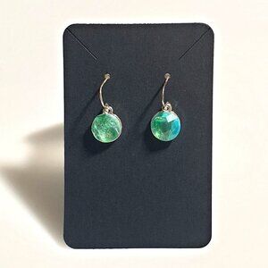 Teal Green Faceted Drop Earrings Iridescent Hook Back Costume Jewelry For Women